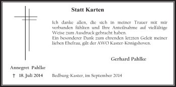 Anzeige von Annegret Pahlke von  Werbepost 