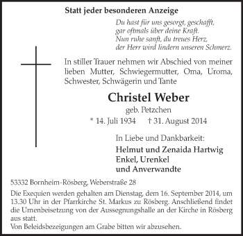 Anzeige von Christel Weber von  Schlossbote/Werbekurier 
