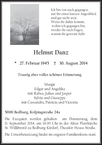 Anzeige von Helmut Danz von  Werbepost 