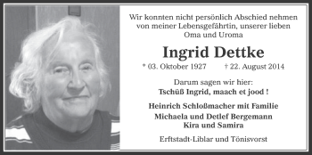 Anzeige von Ingrid Dettke von  Werbepost 