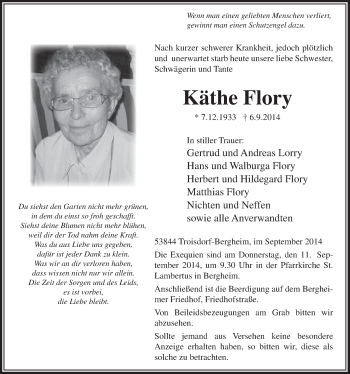 Anzeige von Käthe Flory von  Extra Blatt 