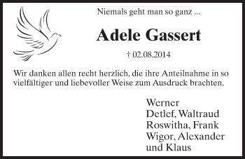 Anzeige von Adele Gassert von  Schlossbote/Werbekurier 