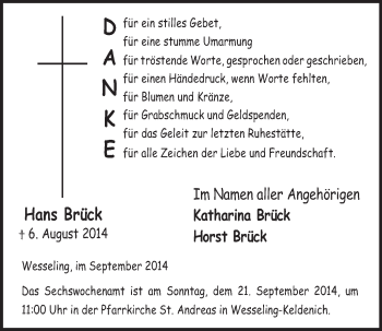 Anzeige von Hans Brück von  Schlossbote/Werbekurier 