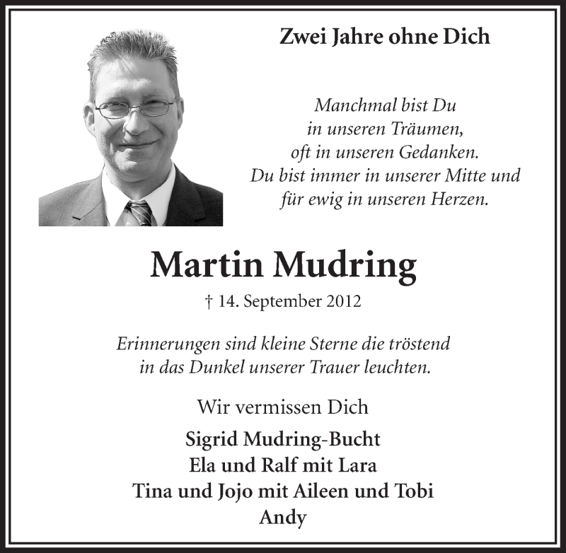  Traueranzeige für Martin Mudring vom 10.09.2014 aus  Bergisches Handelsblatt 