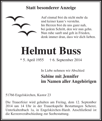 Anzeige von Helmut Buss von  Anzeigen Echo 