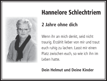 Anzeige von Hannelore Schlechtriem von  Lokalanzeiger 