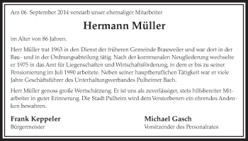 Anzeige von Hermann Müller von  Sonntags-Post 