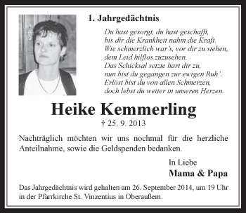 Anzeige von Heike Kemmerling von  Werbepost 