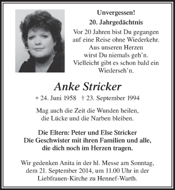 Anzeige von Anke Stricker von  Extra Blatt 