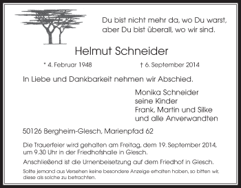 Anzeige von Helmut Schneider von  Werbepost 