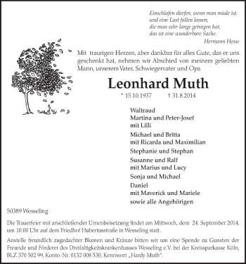 Anzeige von Leonhard Muth von  Schlossbote/Werbekurier 