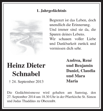 Anzeige von Heinz Dieter Schnabel von  Werbepost 
