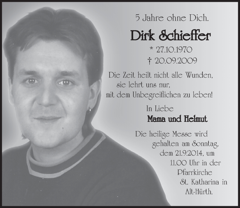  Traueranzeige für Dirk Schieffer vom 17.09.2014 aus  Wochenende 