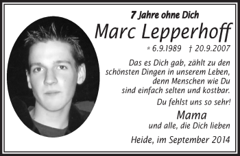 Anzeige von Marc Lepperhoff von  Lokalanzeiger 