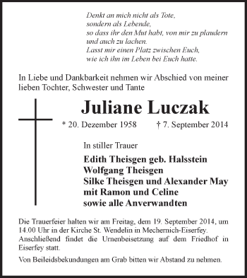 Anzeige von Juliane Luczak 