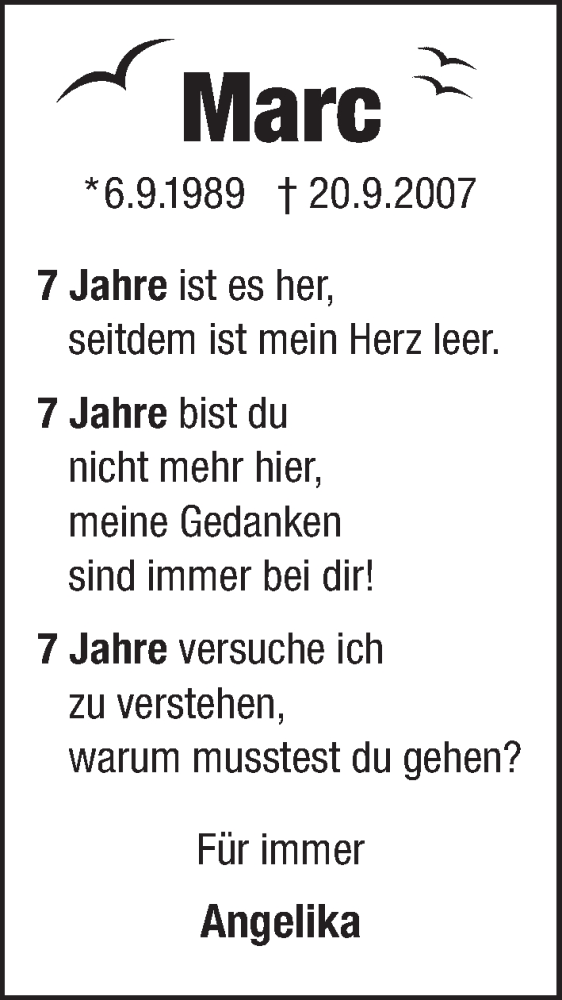  Traueranzeige für Marc Lepperhoff vom 17.09.2014 aus  Lokalanzeiger 