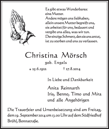 Anzeige von Christina Mörsch von  Schlossbote/Werbekurier 