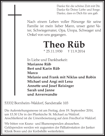 Anzeige von Theo Rüb von  Schlossbote/Werbekurier 