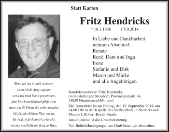 Anzeige von Fritz Hendricks von  Extra Blatt 