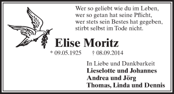 Anzeige von Elise Moritz von  Schlossbote/Werbekurier 