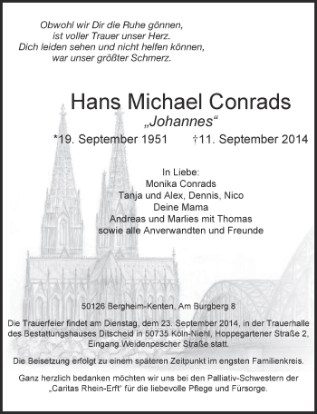 Anzeige von Hans Michael Conrads von  Werbepost 