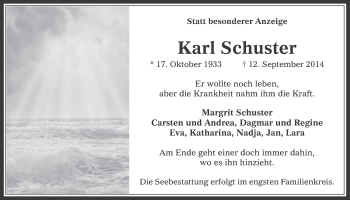 Anzeige von Karl Schuster von  Werbepost 