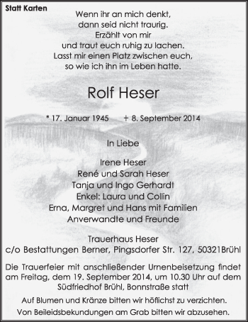 Anzeige von Rolf Heser von  Schlossbote/Werbekurier 