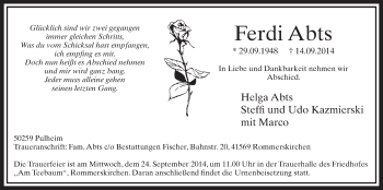 Anzeige von Ferdi Abts von  Sonntags-Post 