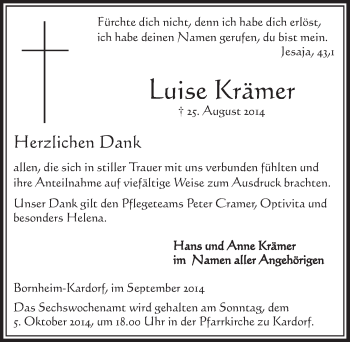Anzeige von Luise Krämer von  Schlossbote/Werbekurier 