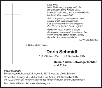 Anzeige von Doris Schmidt von  Sonntags-Post 