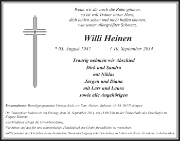 Anzeige von Willi Heinen von  Sonntags-Post 