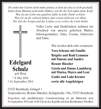Anzeige von Edelgard Schulz von  Schaufenster/Blickpunkt 