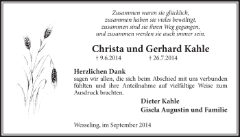Anzeige von Christa und Gerhard Kahle von  Schlossbote/Werbekurier 