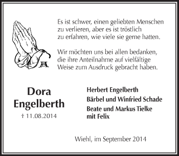 Anzeige von Dora Engelberth von  Anzeigen Echo 