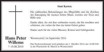 Anzeige von Hans Peter Willems von  Schaufenster/Blickpunkt 