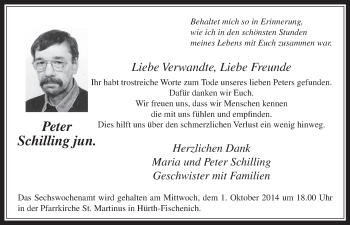 Anzeige von Peter Schilling von  Schlossbote/Werbekurier 