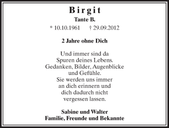 Anzeige von Birgit Loebach-Schaale von  Schlossbote/Werbekurier 