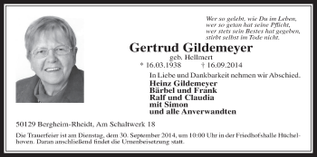 Anzeige von Gertrud Gildemeyer von  Werbepost 