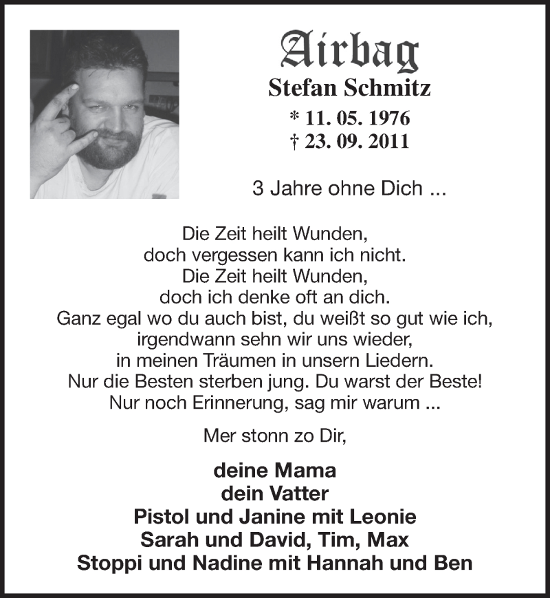  Traueranzeige für Stefan Schmitz vom 24.09.2014 aus  Anzeigen Echo 