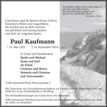 Anzeige von Paul Kaufmann von  Anzeigen Echo 