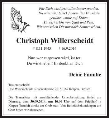 Anzeige von Christoph Willerscheidt von  Werbepost 