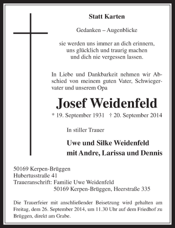 Anzeige von Josef Weidenfeld von  Werbepost 