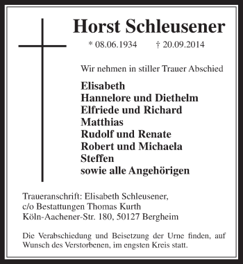 Anzeige von Horst Schleusener von  Werbepost 
