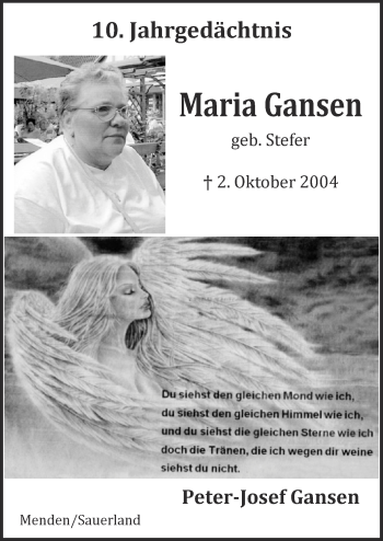 Anzeige von Maria Gansen von  Kölner Wochenspiegel 