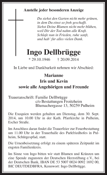 Anzeige von Ingo Dellbrügge von  Wochenende 