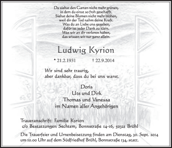 Anzeige von Ludwig Kyrion von  Schlossbote/Werbekurier 