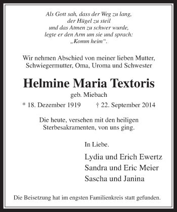 Anzeige von Helmine Maria Textoris von  Werbepost 