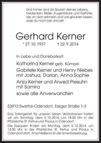 Anzeige von Gerhard Kerner von  Schaufenster/Blickpunkt 