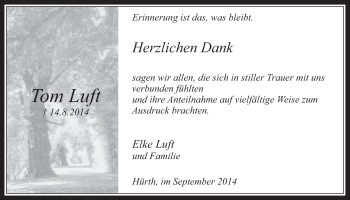 Anzeige von Tom Luft von  Wochenende 