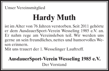 Anzeige von Hardy Muth von  Schlossbote/Werbekurier 